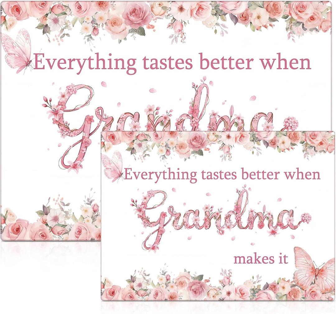 Grandma Gifts from Granddaughter, 2 Pcs Decorative Tempered Glass Cutting Board Set 12" x 16" & 8" x 12" for Kitchen Counter, Birthday Gifts, Mother's Day, Christmas, Nana Gift, Grandmother Present