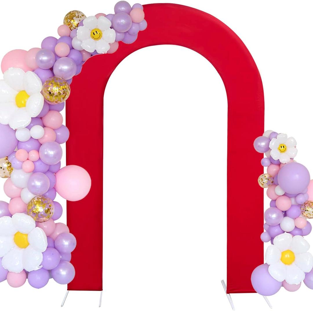HAINARverS 7.2FT Wedding Open Arch Cover Spandex Fitted Stretchy Arch Stand Covers,U-Shaped 2-Sided Chiara Backdrop Cover for Party Birthday Ceremony Baby Shower Banquet Arch Decoration(Red)