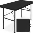 Simpli-Magic 4ft Portable Plastic Folding Table 17% Thicker Than Others Indoor & Outdoor Heavy-Duty Foldable Utility Table w/Handle for Party & Camping (Black)