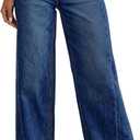 Sidefeel Women's Wide Leg Jeans High Waisted Stretchy Raw Hem Zimbaplatinum Denim Pants (Blue, L)