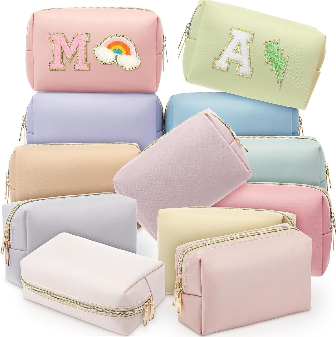 Kigeli 12 Pcs Nylon Makeup Bag Bulk Cosmetic Pouches Preppy Cosmetic Bag for Women Waterproof Travel Zipper Organizer Little Outdoor Accessory Makeup(Nylon, Foam,Morandi)