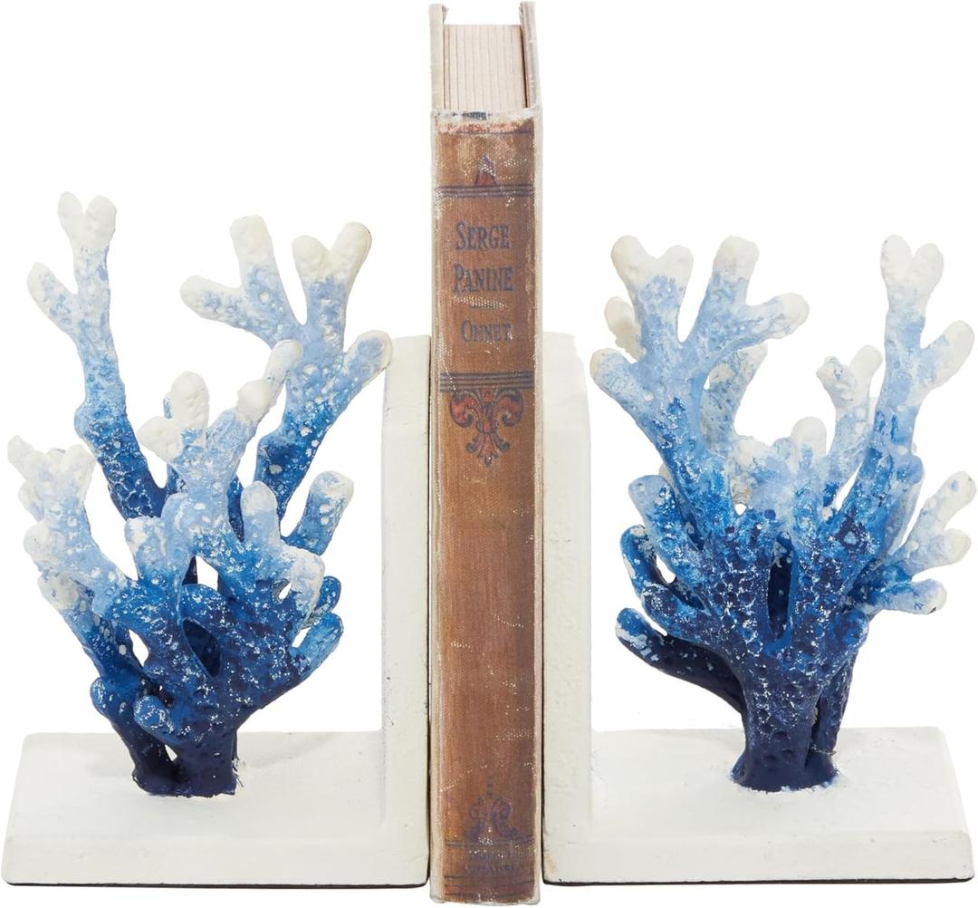 Deco 79 Metal Coral Decorative Bookends Ombre Non Skid Bookends, Set of 2 Office Bookends4"W, 7"H, Blue (2 PIECES SMALL SIZE)