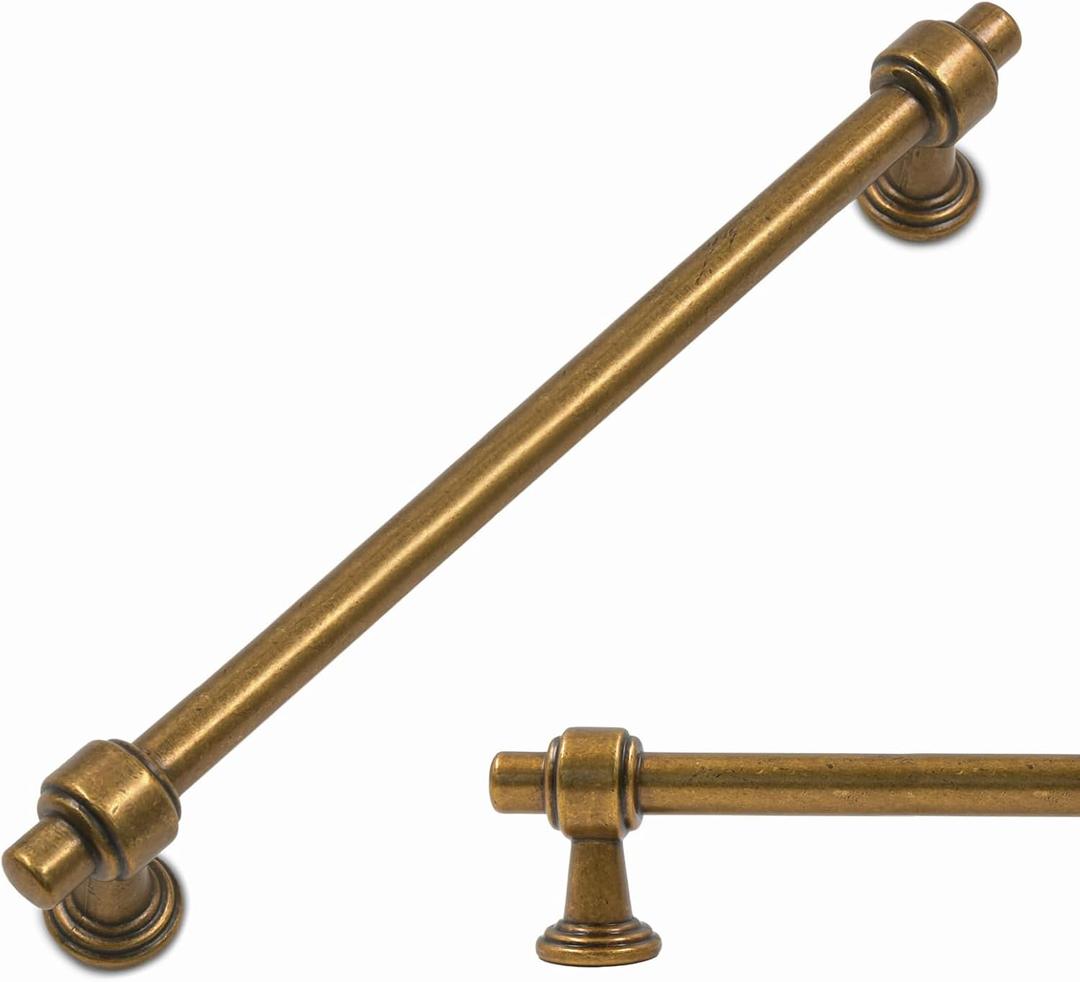 Amerdeco 10 Pack Antique Brass Cabinet Pulls 6.3 Inch(160mm) Hole Center Drawer Pulls Cabinet Hardware Kitchen Cabinet Handles for Bathroom ZH0069