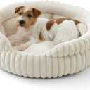 Bedsure ComfyFleece™ Medium Dog Bed, Washable Cute Pet Bed, Super Soft Corduroy Round Cat Bed with Anti-Slip Bottom, 26''x26''x9'', Cream
