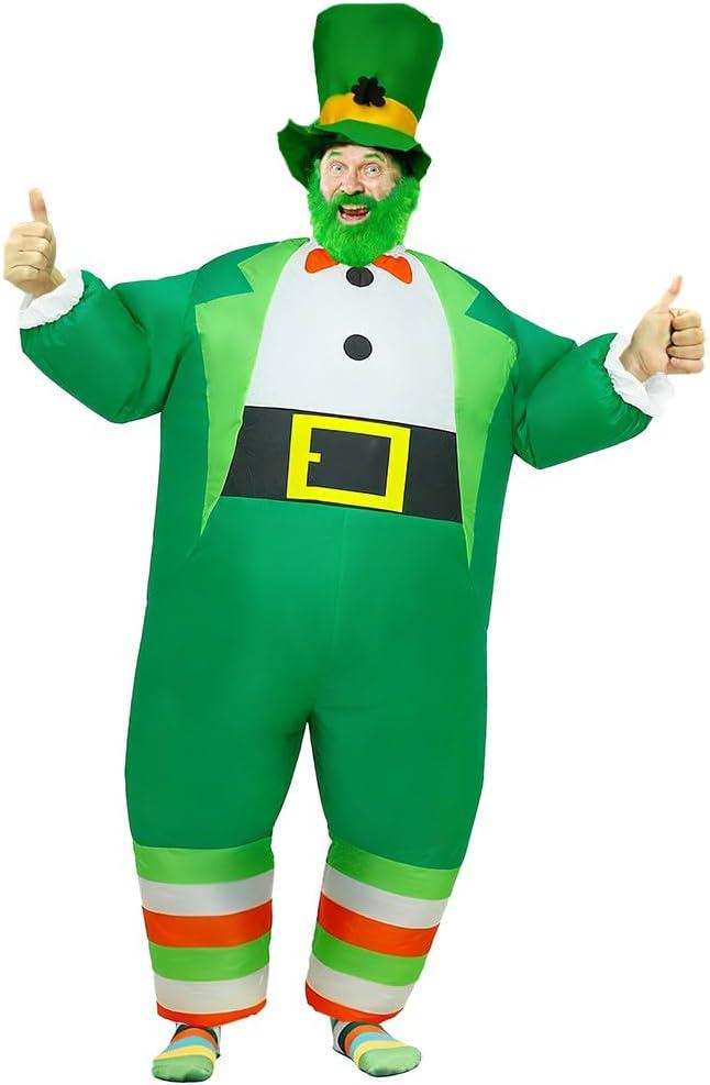 MXoSUM Inflatable St. Patrick's Day Costume for Adult Blow up Leprechaun Suit Funny Green Holiday Party Outfit (Men) One Size 