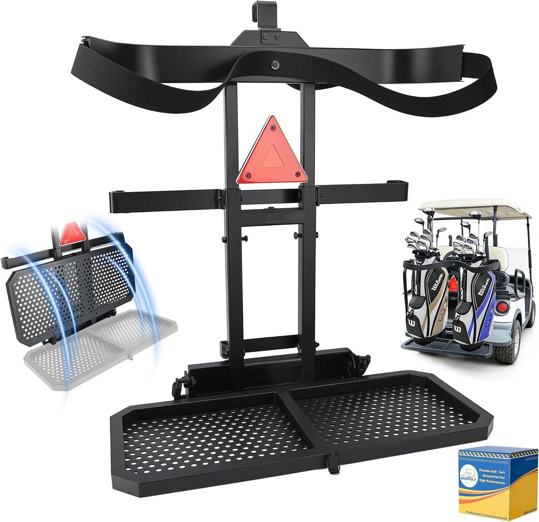 Upgraded Universal Foldable Golf Cart Rear Seat Bag Holder Direct Fit for EZGO, Club Car, Yamaha Golf Carts, No Drilling Required, Rust-Proof, Fit Normal & Widen Grab Bar