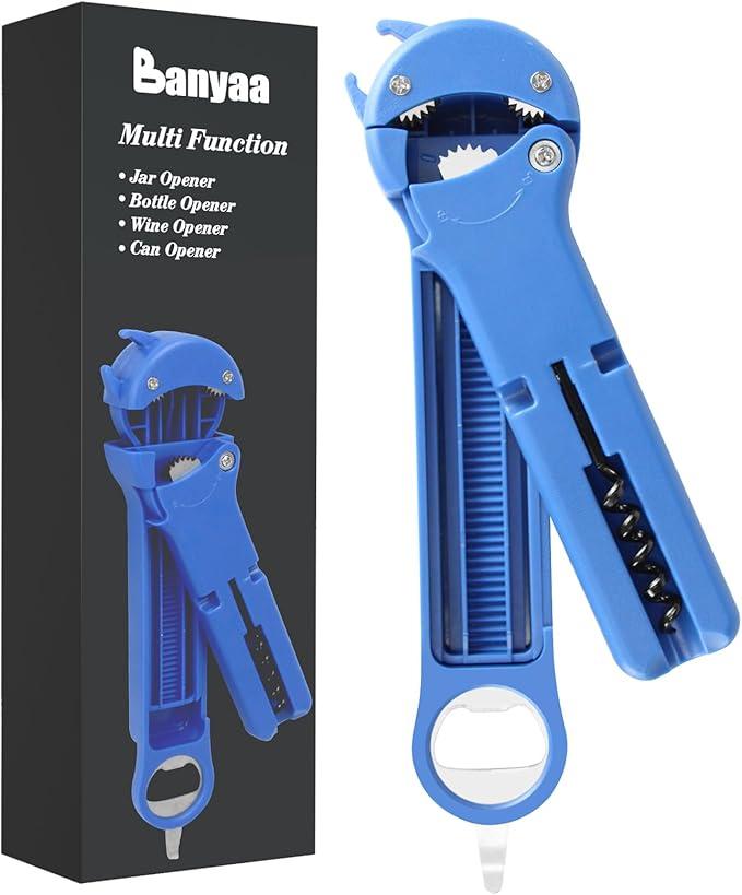 7 in 1 Jar Opener Bottle Opener for Seniors with Arthritis, Weak Hands, Multi Retractable Magnetic Can Opener, Original Kitchen Lid Opener Tool (Blue)
