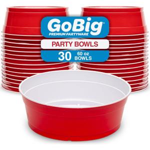 GoBig Red Party Cup Bowls - Large Disposable Plastic Bowls - 22 oz or 60 oz