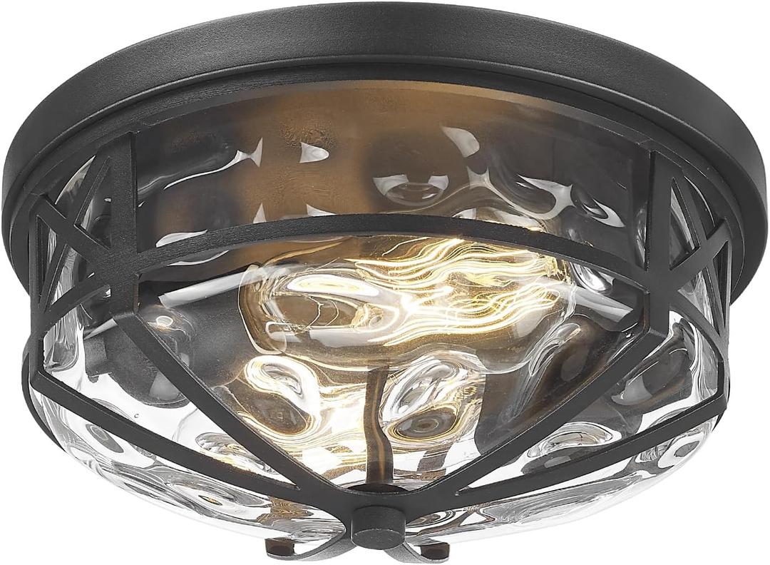 Darkaway Flush Mount Ceiling Light Indoor Outdoor Ceiling Light Fixtures with Water Ripple Glass Shade,Modern Ceiling Fxiture for Laundry Kitchen Bedroom Bathroom Porch Living Room (11inch)