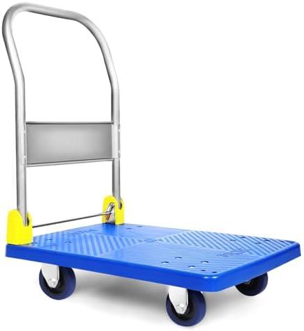 Healsmart Foldable Push Cart Dolly | Heavy Duty Platform Truck with 440 lbs. Capacity | Collapsible Cart with Wheels and Handle | Under Desk Space Saving 360° Swivel Hand Push Flatbed Moving Wagon