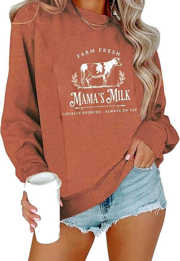 Women Nursing Sweatshirts for Breastfeeding Zip Nursing Friendly Maternity Sweater Mama's Daily Farm Fresh Milk Pullover Tops, Size S