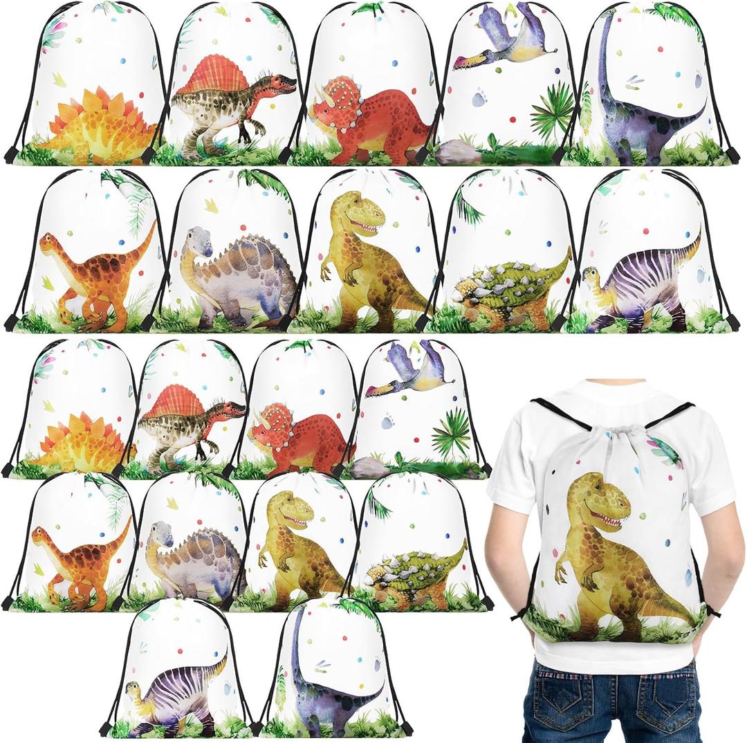 Weewooday 20 Pcs Dinosaur Party Favor Bags Drawstring Gift Goodie Treat Bag Dinosaur Candy Party Supplies Backpack for Birthday Candy Decoration(Watercolour Style)