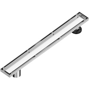 Neodrain 24-Inch Offset Linear Shower Drain with Tile Insert Grate Cover, Brushed 304 Stainless Steel Rectangle Side Outlet Shower Floor Drain, Adjustable Leveling Foot, Hair Strainer/Catcher