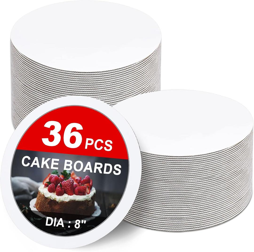 36-Packs Cake Boards 8 inch round, Cake Boards White Cake Board Rounds, White Cake Circles Rounds Base Food-Grade Cardboard Cake Plate for displaying cakes, bread, dessertsThin and strong