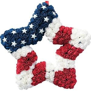 18 Inch Patriotic Red White Blue Large Square Shape Flower Wreath for Front Door, Forth of July American Flag Color Soft Touch Floral Wreath for Indoor and Outdoor, Independence Day Home Decor