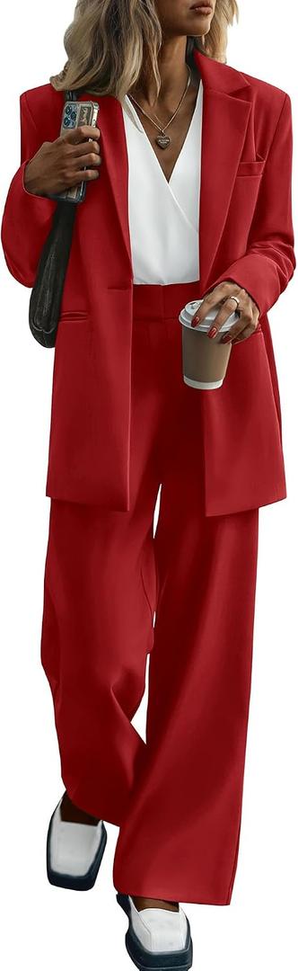 KIRUNDO Women Suits 2 Piece Set Business Casual Dressy Oversized Blazer Jacket and Wide Leg Dress Pantsuits Formal Outfits, Size: Large