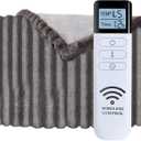Heated Blanket Electric Throw - Reversible Heating Blanket Flannel Sherpa Throw with 12 Time Setting, 5 Heat Level, 4 hrs Auto-Off with Electric ETL Certification (Grey, 50"60") (Throw(50"x60"))
