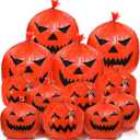 Halloween Leaf Bags, 12 Large & Small Plastic Reusable Pumpkin Bags with Twist Ties for Outdoor Party & Garden Decorations