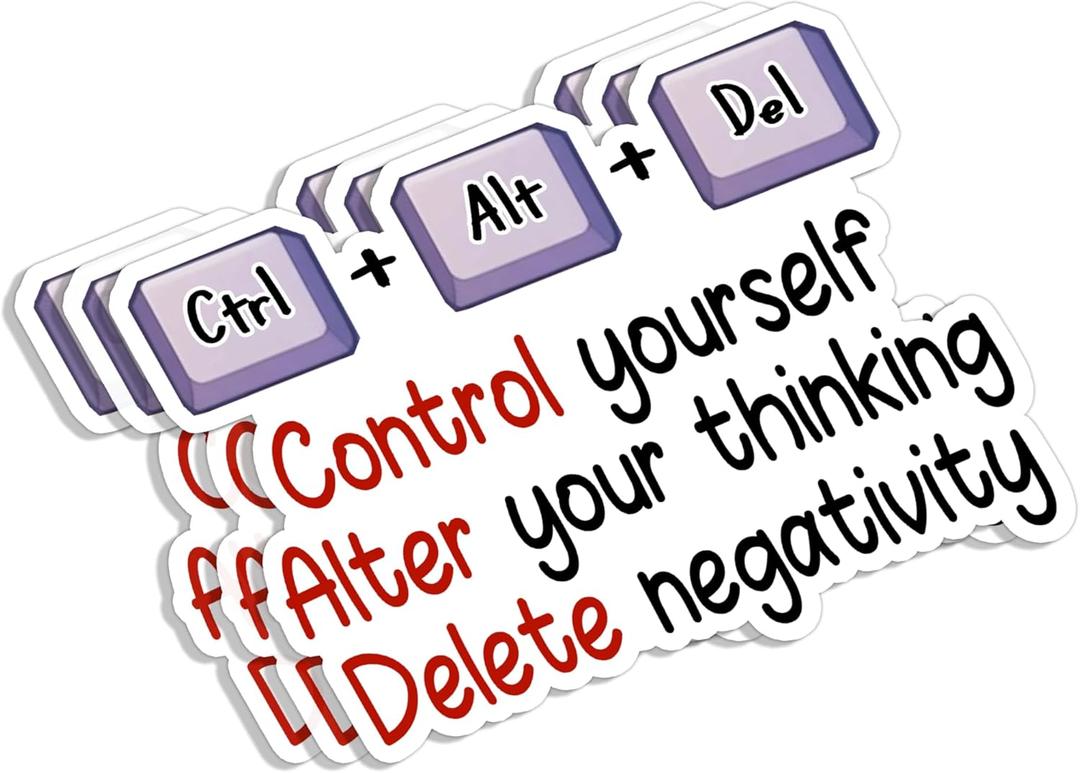 (3Pcs) Ctrl Alt Del Control Yourself Alter Your Thinking Delete Negativity Sticker Inspirational Motivational Quotes Vinyl Decals for Tumbler Laptop Water Bottles Books Phone - Size 3x2.3 Inches