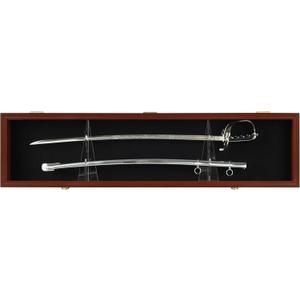 Sword Display Case Cabinet Stand Holder Wall Rack Holds Military Saber or Samurai Sword Lockable UV Protection Door Black Felt Inside, with Mahogany Finish Frame