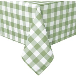 Checkered Rectangle Tablecloth - Stain Resistant, Waterproof and Wrinkle Resistant Washable Table Cloth for Dining Room, 54 x 80 Inch, Sage Green and White Gingham Pattern, 80" x 54" (Rectangular), Sage Green and White