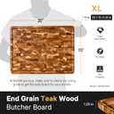 Teak Wood Extra Large End Grain Cutting Board for Kitchen with Non-slip Feet, Heavy Duty Checkered Cutting Board Handcrafted Luxury Chopping Board for Cheese and Vegetables Housewarming Gift, 20"L x 15"W