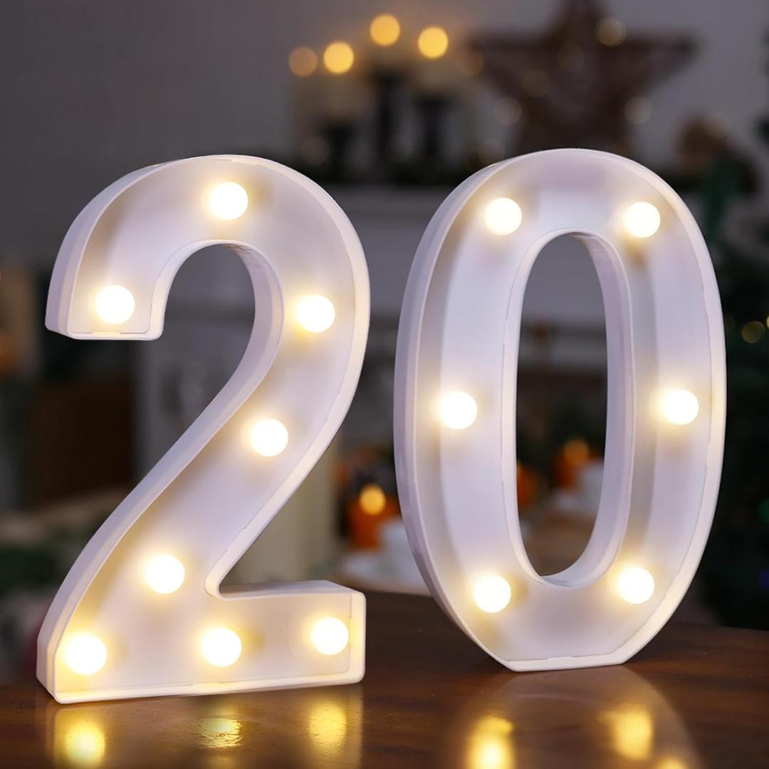 20th Birthday Decoration Light Up Letters, Battery Powered LED Numbers Marquee Number Sign for Sweet 20th Party Home Decor Night Light