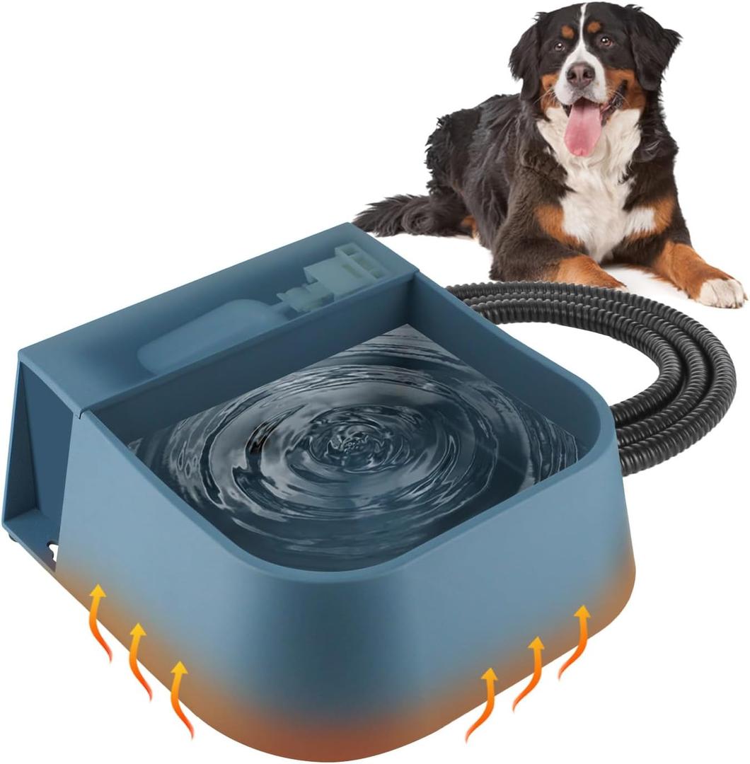 PETLESO Automatic Heated Water Bowl for Dogs Cats, Outdoor Heated Dog Bowl with Auto Fill, 2L Winter Heating Waterer Provide Drinkable Water for Chickens, Rabbits, Birds, Goats, Feral Animal