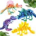 DEFORAGE 4PCS 3D Printed Dinosaur Skeleton, Articulated Tyrannosaurus Skeleton, 3D Printed Triceratops Ridgeback Stegosaurus, 3D Printed Animal Dinosaur Themed Party Decor, Stress Relief (Mixed Color B)