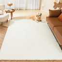 Latepis White Fluffy Washable Area Rugs 6x9 for Living Room, Non-Slip Satin Resistant Rubber Back Thick Throw Rugs Non-Shedding Soft Furry Rug Indoor Room Mat for Bedroom Foyer and Apartment, White (6' x 9')