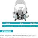 4" 4.0 Inch Exhaust Clamp Butt Joint Band Clamp Sleeve Coupler Stainless Steel 4 Inch for Exhaust Pipes, Mufflers and Catalytic Converters (1 PCS)