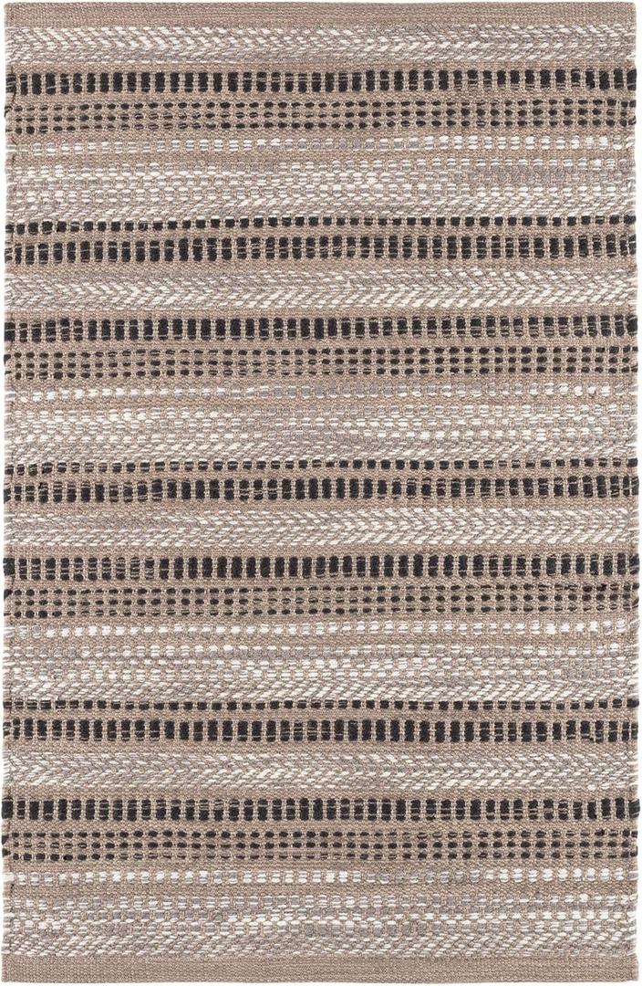 Dash and Albert Sooner Than Later Neutral Handwoven Indoor/Outdoor Rug, 5 X 8 Feet, Neutral/Grey Stripe Pattern
