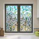 Stained Glass Window Film,35.4" x 78.7" 3D Decorative Static Cling Window Privacy Film,Non-Adhesive UV Blocking Heat Control Window Film (Colorful Leaves)