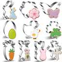 Easter Cookie Cutter Set - 10 pieces - Easter Bunny, Egg, Chick, Carrot, Rabbit, Bunny Face, Holy Cross, Leaf, Flower, Butterfly Shapes - Stainless Steel Biscuit Molds for Spring Holiday Baking