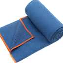 Eunzel 2 Pack Hot Yoga Towel with Grip Dot, Non Slip Yoga Mat Towe Sweat Absorbent Towel for Hot Yoga,Bikram, Pilates and Fitness 72" x 24", Dark Cyan/Steel Blue