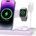 Wireless Charger Stand Charging Station: 3 in 1 Charger Multiple Devices for Apple iPhone 17 16e 16 15 14 Pro Max 13 12 11 for Watch 11 10 9 8 7 6 5 4 3 2 SE and Ultra & Airpods Series, Light Violet
