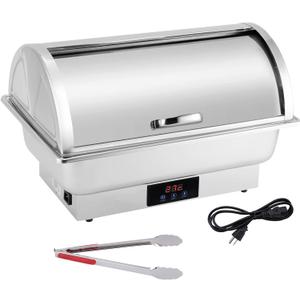 Electric Roll Top Chef Chafing Dish Buffet Set 2 Pans Buffet Servers and Warmers Digital Display Temperature Warming Tray Stainless Steel Food Warmer for Parties Commercial Food Steam Table