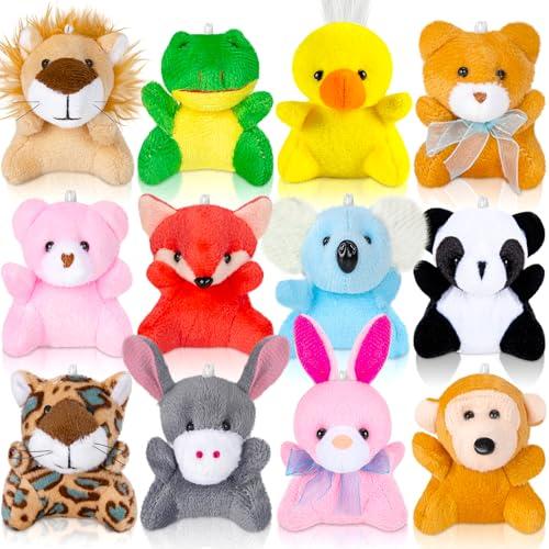 Sofier 12 Packs Mini Stuffed Animals Bulk Party Favors For Kids Treasure Box Toys Classroom Plush Toys Claw Machine Key Chains Carnival Prizes Small Valentine Halloween Stocking, Bear
