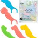 Piico Unflavored Kids Floss - No Fluoride Dual Line Dental Floss Picks - Fun Oral Care in Colorful Floss Sticks Design - Kids Flossers Avoid Tooth Decay & Gum Disease - 80 Count Dino