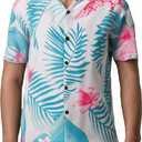 Hawaiian Shirt Casual Coconut Shell Button Down Short Sleeve Front Pocket Men Unisex Summer Beach Tropical Floral (Medium, Palm Leaf White)