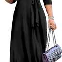 Mrskoala Women Plus Size Long Maxi Wrap Dresses Summer Sundress V-Neck 3/4 Sleeve (Medium, Black)