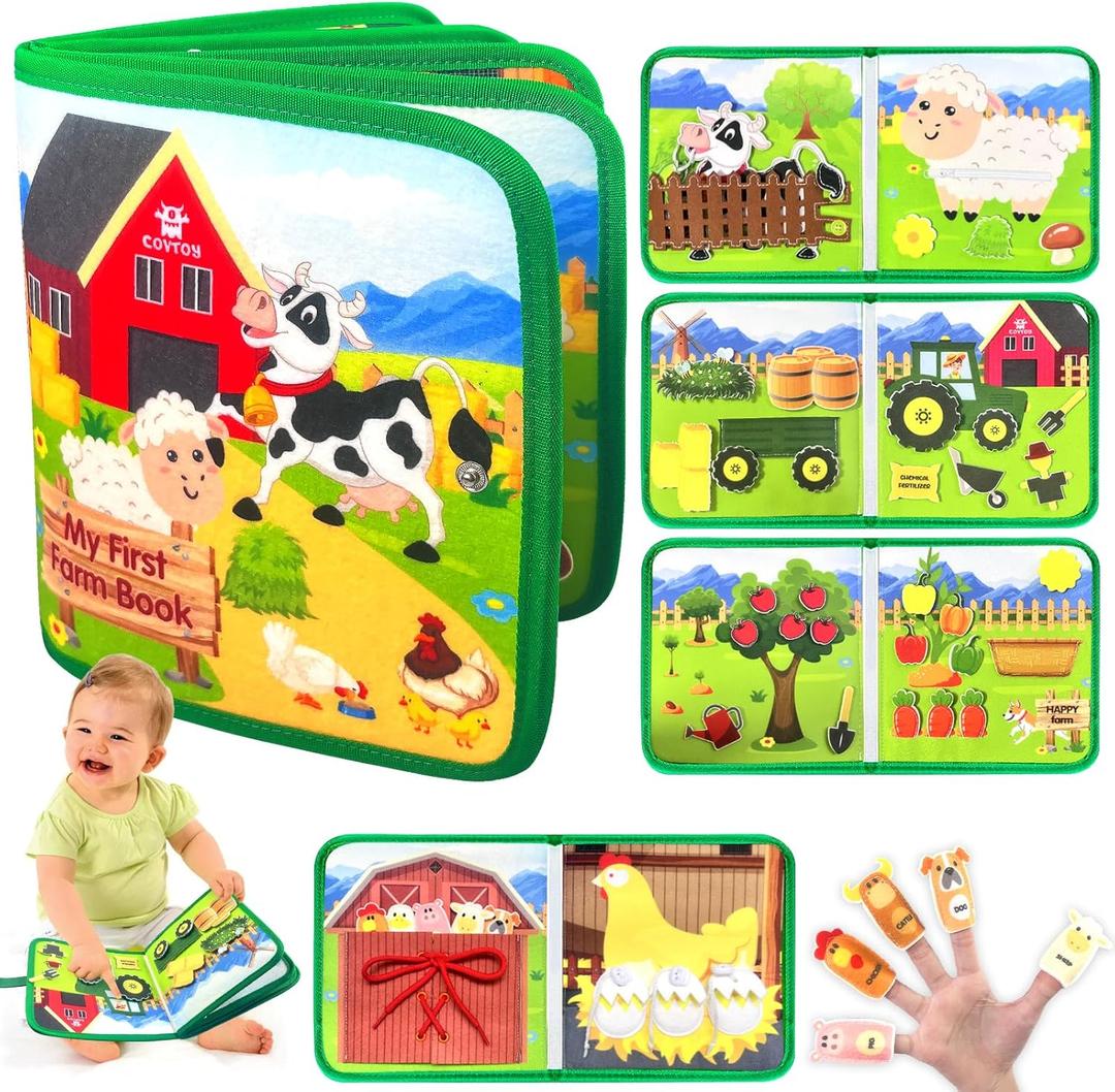 COVTOY Busy Book for Toddlers 1-3,Montessori Toys Busy Board for 1 2 Year Old Boy Girl Birthday Gifts-Quiet Activity Book with Life Skills, Cognition, Sorting, Matching - Toddler Travel Toys