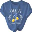 SOLY HUX Women's Summer Graphic Tees Crew Neck Short Sleeve T Shirt Vintage Aesthetic Tops (Blue, L)