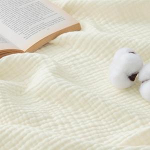Bedsure 100% Cotton Muslin Blankets for Adults Large Throw 50x70 Inches - 4-Layer Breathable and Lightweight, Soft Boho Gauze Muslin Cotton Blanket for Couch Decor Travel Summer, Cream