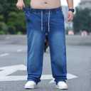 Plus Size Baggy Jeans for Men Elastic Waist Pull On Denim Pants Drawstring Straight Loose Jean Sweatpants L-5XL