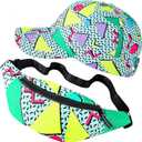 Sotiff 2 Pcs Retro 80s 90s Outfits for Women Men 80s Fanny Pack and Hat 90s Costumes Adjustable Waist Bag Hats for Themed Party(Fresh Style)