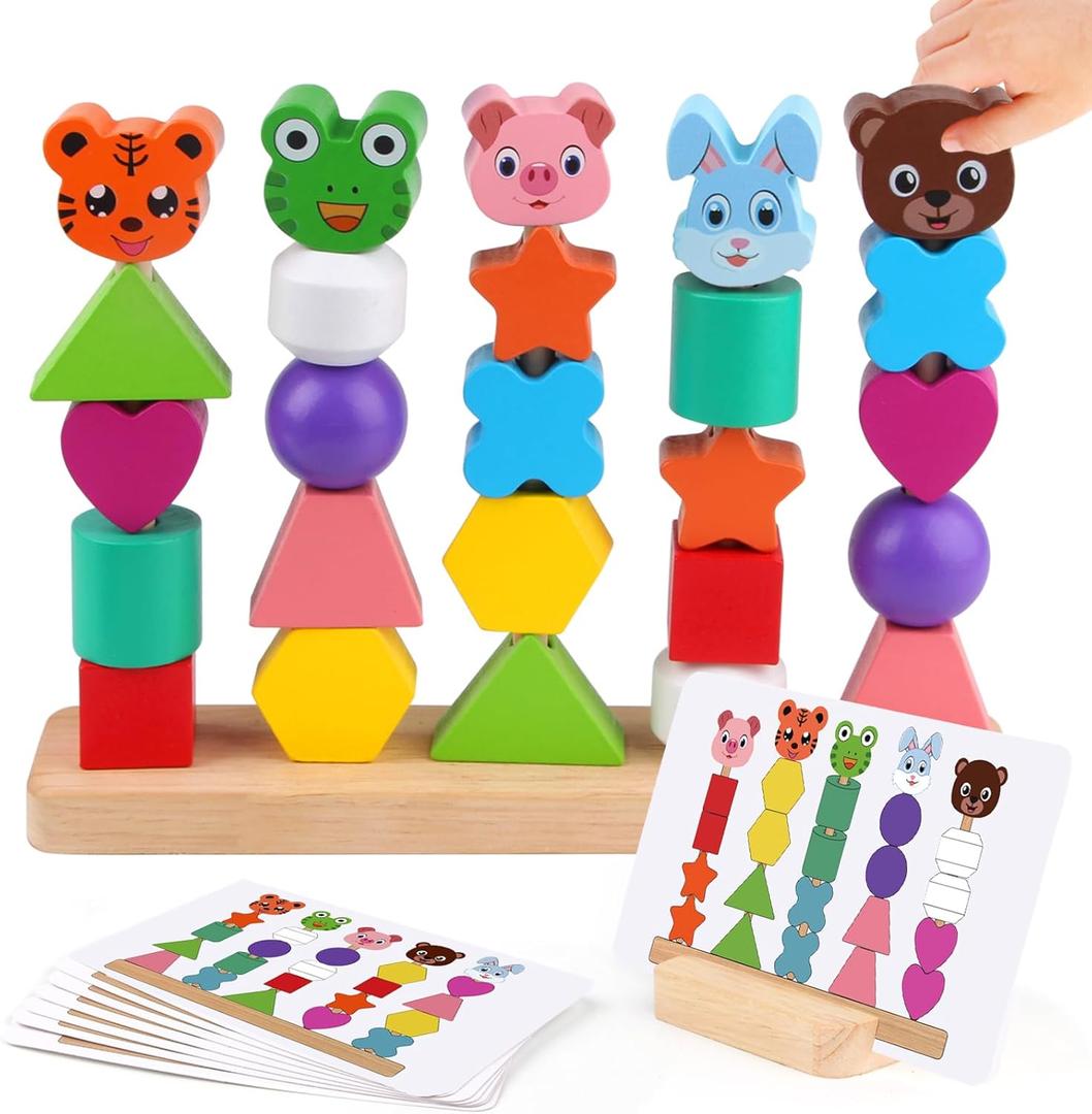 Vinlon Montessori Toddler Game Toys for Boys Girls 2 3 4 Years Old, Cute Animal Vivid Colors Shape Sorting & Stacking Toy Building Blocks Early Learning Educational Toys Easter Basket Stuffers