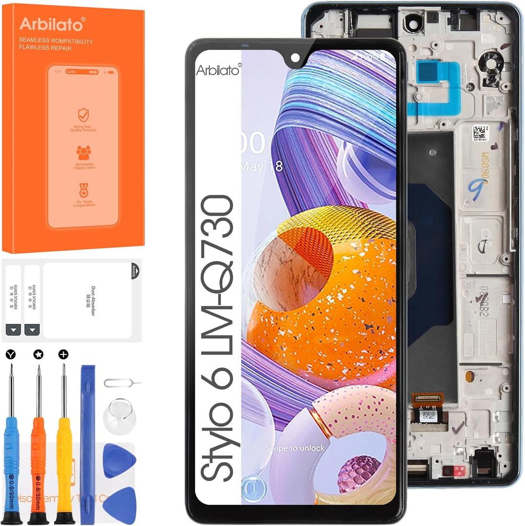 LCD for LG Stylo 6 Screen Replacement for Stylo 6 LCD Screen Q730, LMQ730TM,LM-Q730TM Touch Display Digitizer Assembly Repair PartsBlack with Frame