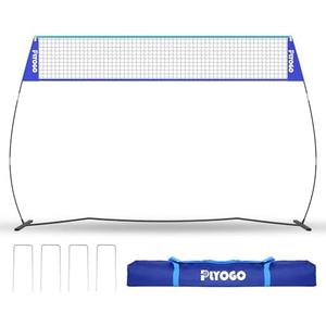 PLYOGO Volleyball Net, 14FT Freestanding Volleyball Net for Backyard, Adjustable Height and Instant Setup, Professional Portable Training Practice Set for Indoor and Outdoor with Carry Bag