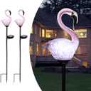 Afirst Solar Outdoor Decorative Lights - Flamingo Handblown Glass Garden Stakes 4" W 2 Pack